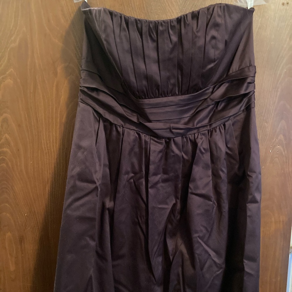 Strapless, brown bridesmaids/prom dress.